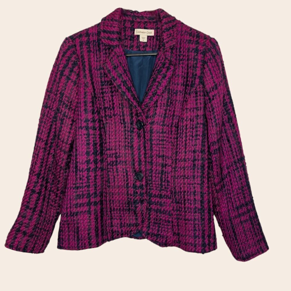 Coldwater Creek Women's Size 8 Acrylic Blend Fuchsia Navy Cropped Blazer Lined